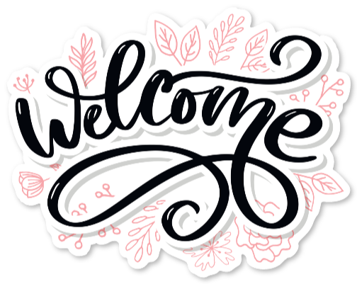 Aufkleber mit dem Wort Welcome in Handschrift