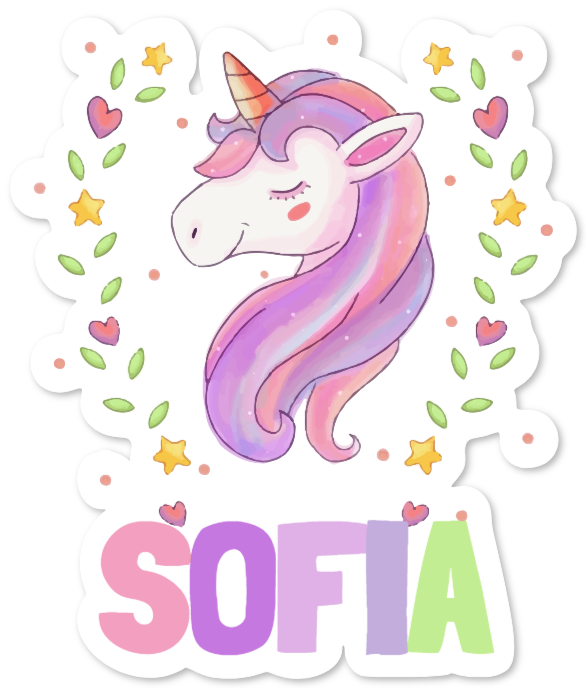 Einhorn-Aufkleber mit Kindernamen – SOFIA